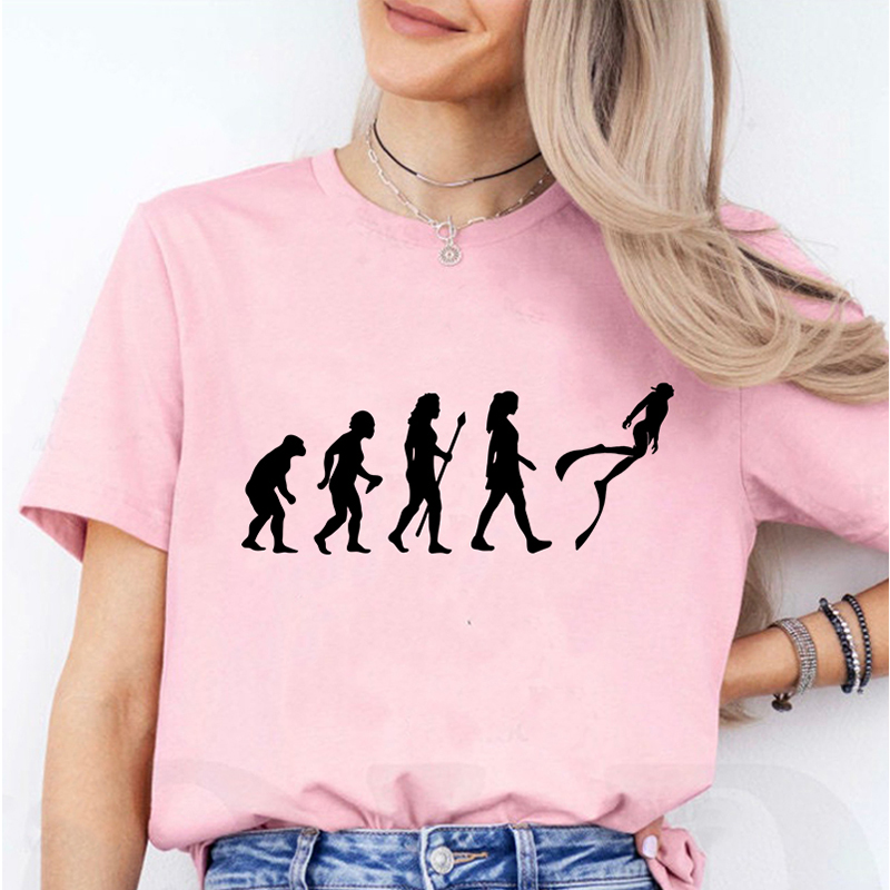 Women Fashion Evolution - Забавная женская футболка «Эволюция дайвинга» с