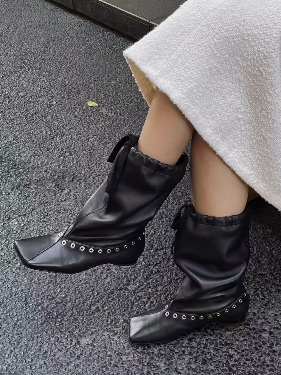 Women'S Fashion Edgy - Женские кожаные ботильоны-слипоны с заклепками, на