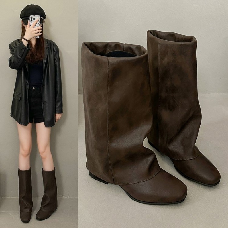 Women'S Fashion Knee High Boots - Новые модные винтажные ботинки с квадратным
