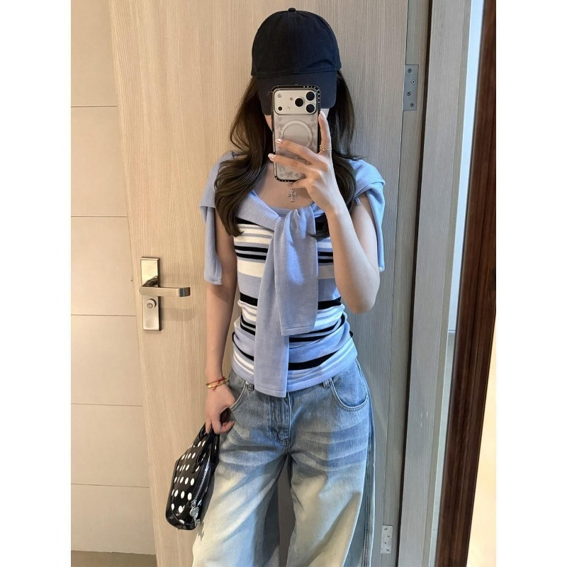 Women'S Y2K Fashion Aesthetic - Синий вязаный костюм для женщин 2026: