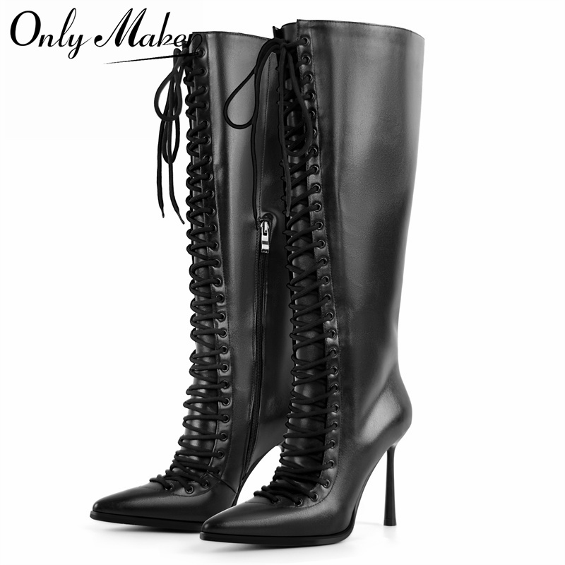 Women'S Fashion Knee High Boots - Onlymaker Сапоги до колена из искусственной