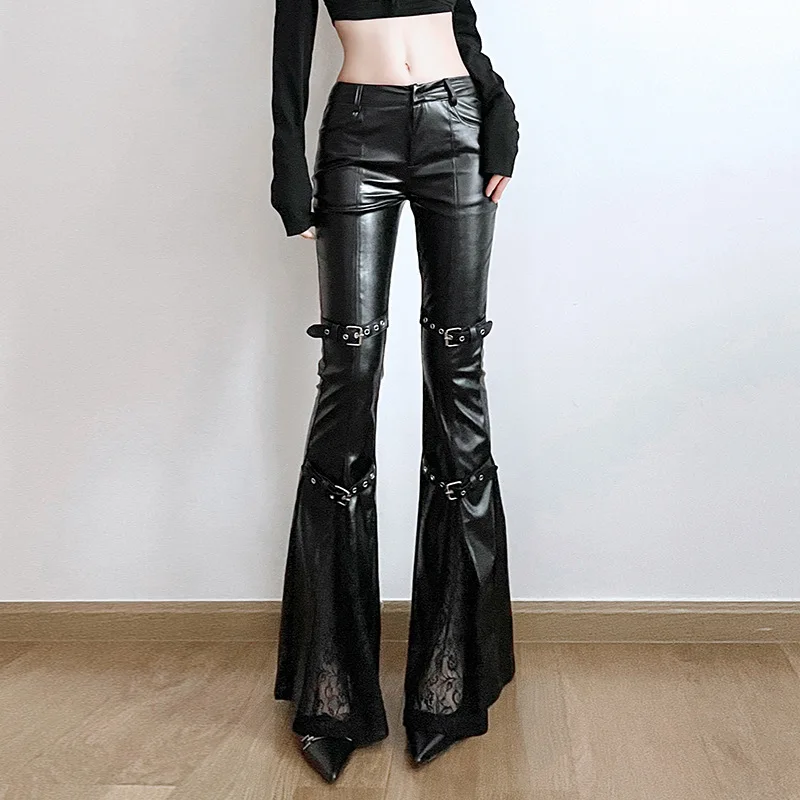 Women'S Y2K Fashion Aesthetic - Женские расклешенные брюки из искусственной кожи,