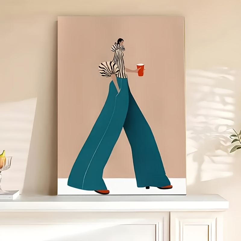 Women Fashion Drawing - Модные синие брюки, женские плакаты с